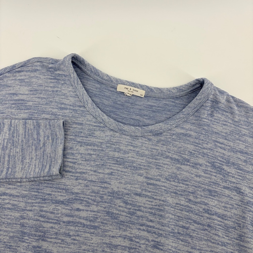 Rag & Bone Blue Space Dye Long Sleeve Crew Neck Curved Hem Top Size L